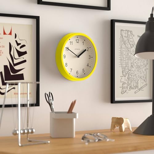 JONES CLOCKS® Spin wall Clock | Small Modern Round Clock | 8" | Yellow | Easy - Image 4