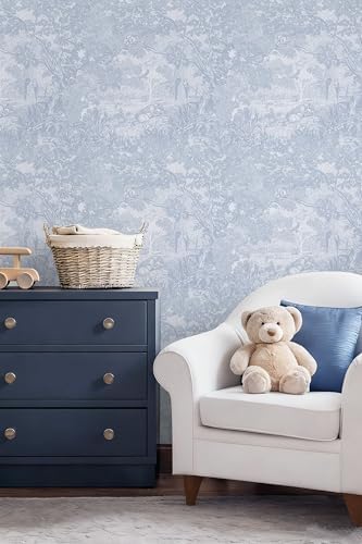 Dimoon 17.3" X 78.7" Peel and Stick Wallpaper Blue White Modern Forest Floral - Image 2