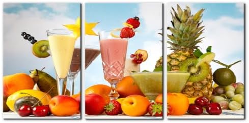 Pacimo Canvas Art Wall Decor 3 Pieces Summer Fruits Milkshake Smoothie on Table by Pacimo