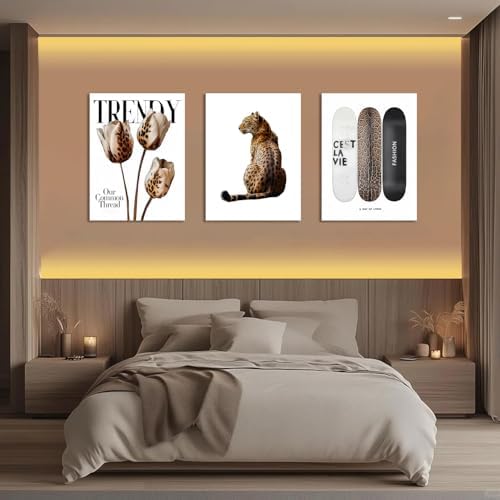 Trendy Leopard Canvas Wall Art Set of 3 Cheetah Printed Preppy Fashion - Image 2