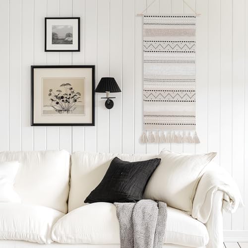 BlissBlush Long Vertical Wall Hanging Tapestry Woven Boho Farmhouse Decor Black - Image 4