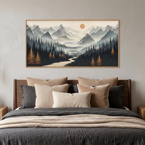 Boho Misty Forest Mountain Framed Canvas Wall Art Set -20"x40" - Image 4