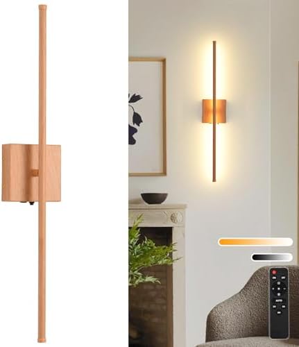 Battery Operated Wall Sconces, 11000mAh Rechargeable Faux Wood Texture Finish by KELUOLY