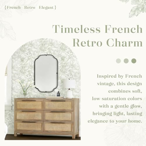Dimoon 197"x17.3" Green Beige Floral Peel and Stick Wallpaper Vintage French - Image 2