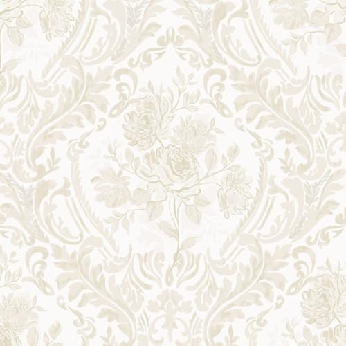 Ismoon Floral Peel and Stick Wallpaper Vintage Beige Damask Wall Paper by Ismoon