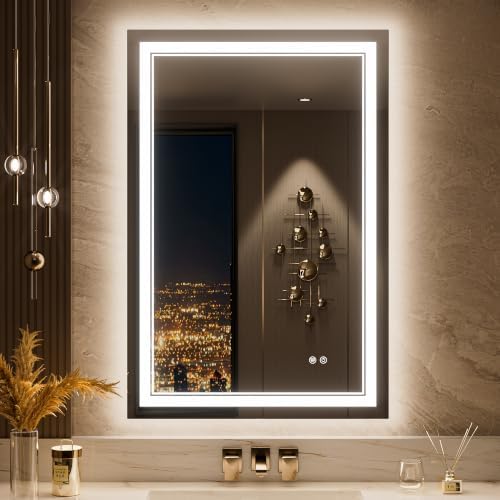 Keonjinn LED Mirror for Bathroom 24" x 36", Front & Backlit, Tempered Glass by Keonjinn