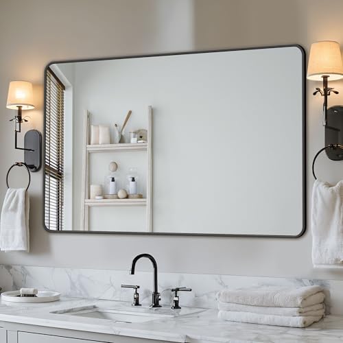 Antok 60x30 Black Metal Framed Bathroom Mirror, Wall Mirror - Image 2