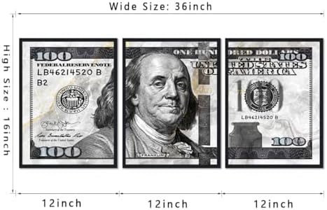 Black and White Canvas Wall Art Benjamin Franklin 100 Dollar Money Painting 3 - Image 5