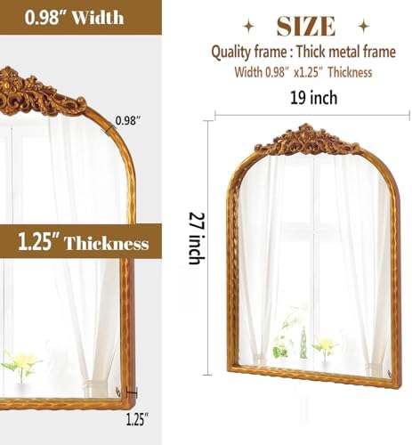 Vintage Arched Gold Mirror 19x27, Baroque Traditional Ornate Gold Antique Wall - Image 4