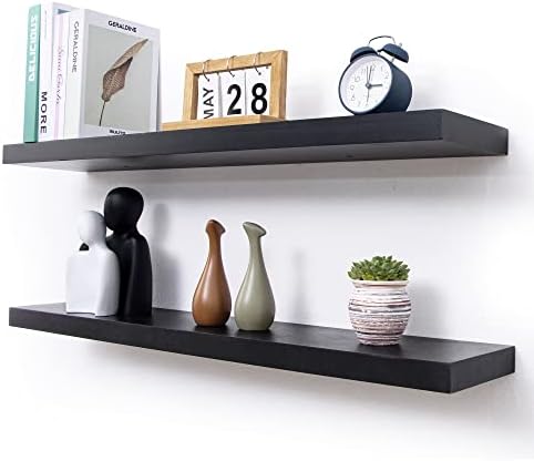 fuqing 36 Inch Floating Shelves, 6.7 Inch Deep Black Wall Shelves Set of 2 by Fuqing