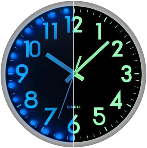 JoFomp LED Wall Clock for Bedroom Night Glow, 12 Inch Silent Wall Clocks by JoFomp