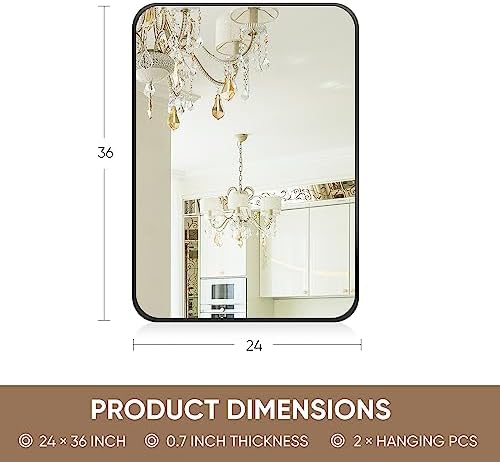 Antok 24x36 Black Metal Framed Bathroom Mirror, Wall Mirror - Image 5