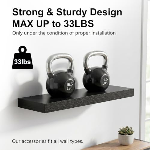 Black Modern Floating Shelves for Wall, 24 Inch Long Shelf Set of 2 - Image 4