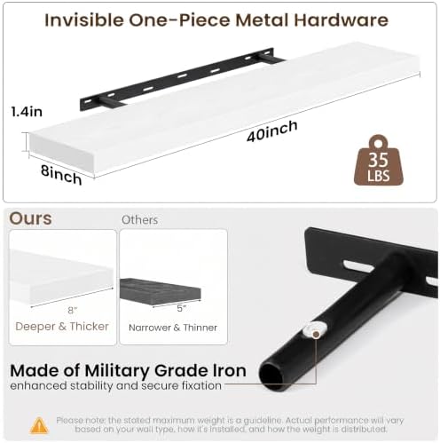 Acovy 40x8in Floating Shelves 2 Pack, Wall Mount Display Shelf - Image 3