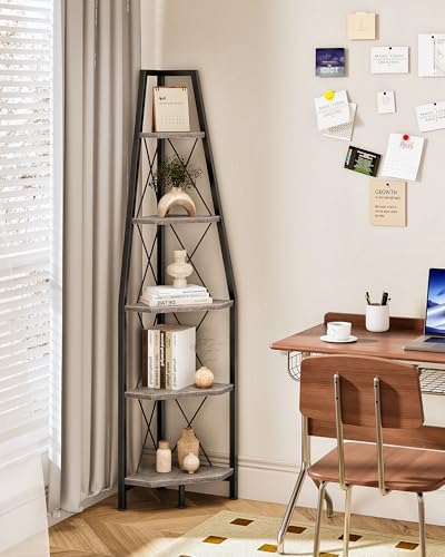 CHOEZON 5-Tier Corner Shelf, Corner Bookshelf, Ladder Shelf, Floor Standing - Image 3