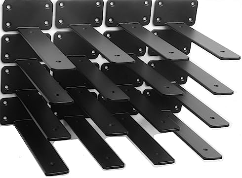 16 Pack - 8 inch Black Hidden L Shelf Bracket Iron Floating Shelf Brackets by MHMYDZ