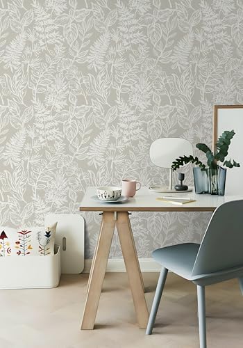 Safiyya Leaf Peel and Stick Wallpaper Beige and White Contact Paper Peel and - Image 4