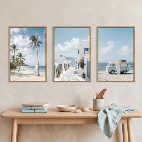 Large Summer Coastal Framed Canvas Wall Art Set, Modern Beach Surfboard Wall - Image 4