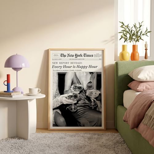 Retro Black and White Newspaper Wall Art 20x30inch Wood Grain Framed Every Hour - Image 7