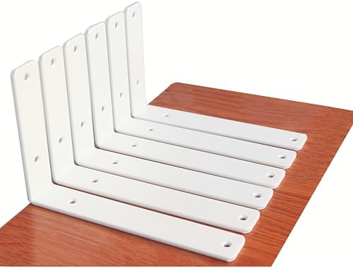 6 Pack - L 9" x H 6" x W1.5, 5mm Thick White L Shelf Bracket, Iron Shelf by MHMYDZ