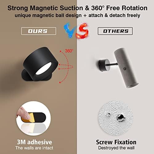 AKSDA Battery Operated Wall Sconce, LED Reading Light, 360-Degree Rotation - Image 2
