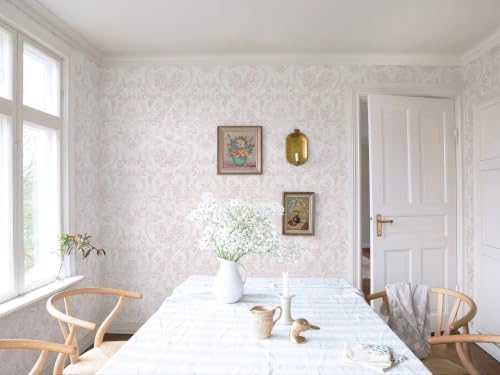 Peel and Stick Wallpaper for Bedroom Pink Damask Floral Self-Adhesive - Image 6