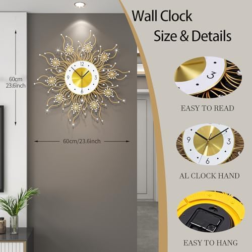 FLEBLE Decorative Large Wall Clocks Modern Clock Silent Battery Operated - Image 5