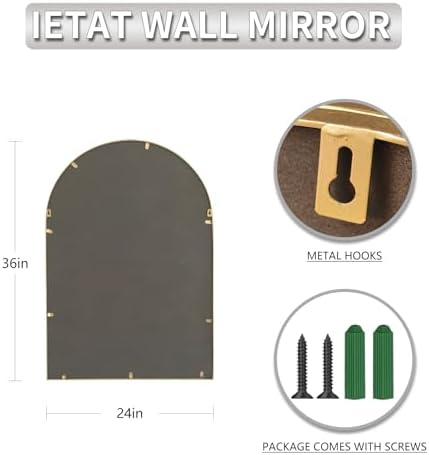Arched Gold Wall Mirror Antique Beaded Frame Bathroom Wall Mirror Baroque - Image 5