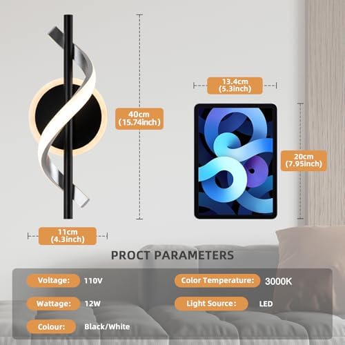 EIDISUNY LED Wall Sconces Indoor, 12W LED Wall Mount Lights, Modern Spiral Wall - Image 4