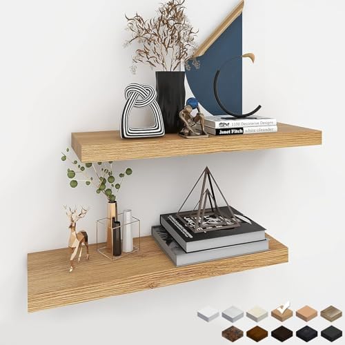 24in Oak Floating Shelves for Wall, Home Decor by INHABITUNION