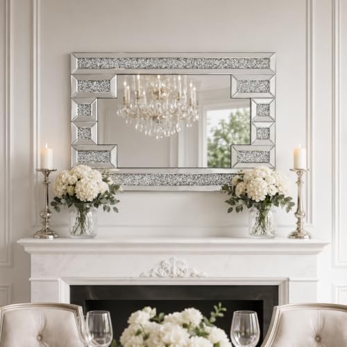 Crushed Diamond Rectangular Wall Mirror 32"x48", Bling Rhinestone Mirror Art - Image 5
