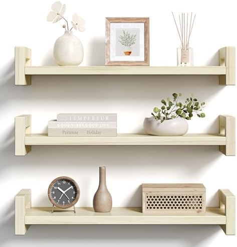 Solid Wood Floating Shelf, Rustic Poplar, 3 Pack by Vailando