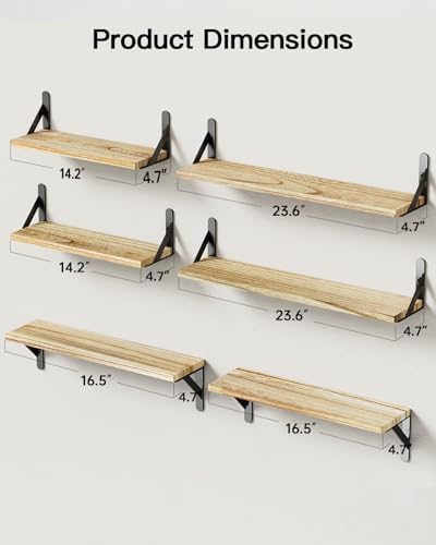 Amada Solid Paulownia Wood Wall Shelves, Large Size, Natural Wood - Image 3