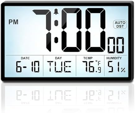 Adjustable Backlight 9'' Narrow Bezel Digital Wall Clock, Wall Mount/Desktop by QINYUNE
