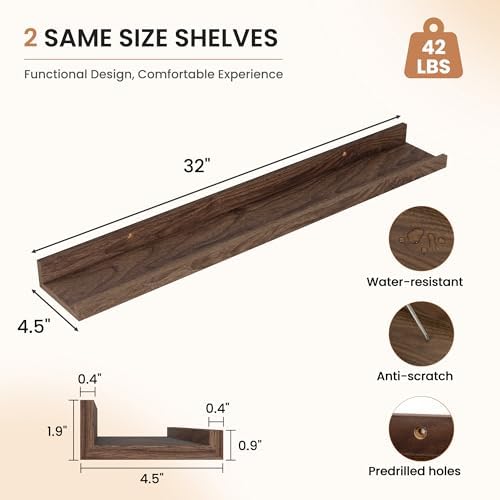 Dreamland Picture Ledge Shelf for Wall, Floating Shelves Set of 2, 32 Inch Long - Image 3