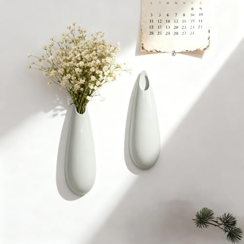 White Ceramic Wall Vases, 12 Inch, Teardrop Design - Image 6