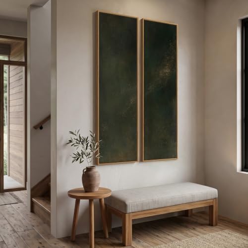 Framed Abstract Wall Art Set, 2 Piece Vertical Dark Green Canvas Prints - Image 2