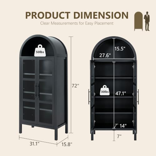 72" Tall Arched Cabinet with Glass Doors - Image 2