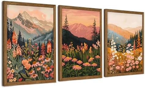 3 Piece Wildflower Mountain Wall Art Colorful Landscape Canvas Art 12x16in by InspiredHuesCanvasWallArt