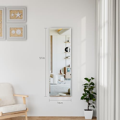 51"x16" Frameless Full Length Wall Mirrors, Rectangular Mirror Full Length Wall - Image 3