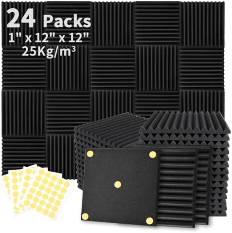 Focusound 24 Pack Acoustic Foam Panels 1" x 12" x 12" Sound Proof Foam Panles by Focusound