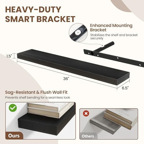 Acovy 36 Inch Floating Shelves for Wall 2 Pack, Wall Mounted Floating Shelf - Image 3