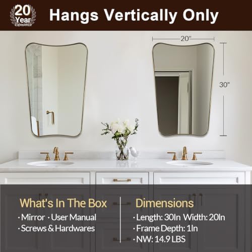 ANDY STAR Irregular 20"x30" Brushed Gold Vanity Mirror - Image 2