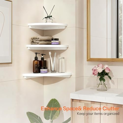 Floating Corner Shelves Set 2 12inch White Solid Oak Rounded Corner Shelves - Image 5