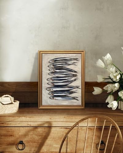 KBKBART Gold Framed Sardine Wall Art, Coastal Fish Canvas Prints 12x16in - Image 4