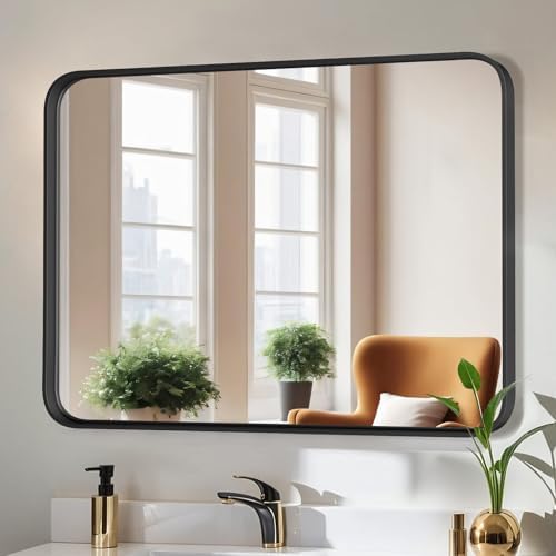 Bathroom Mirror for Wall, 40x30 Inch Rounded Rectangle Mirror, Tempered Glass by Atilioo