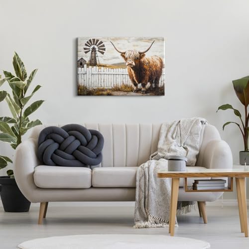 Retro Highland Cow Wall Art for Living Room Country Barn Pictures Wall Decor - Image 6