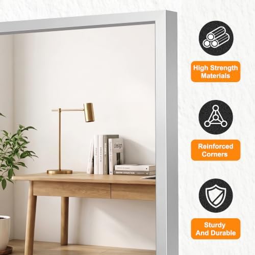 Delma Bathroom Vanity Mirror, 36x24 Silver Metal Framed Mirror - Image 3
