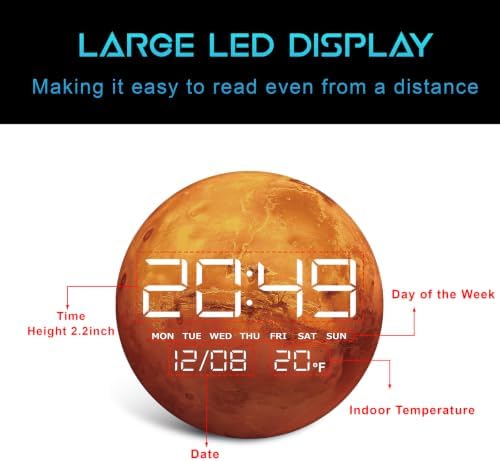 Digital Wall Clock, LED Mars Design, Temperature Display - Image 2