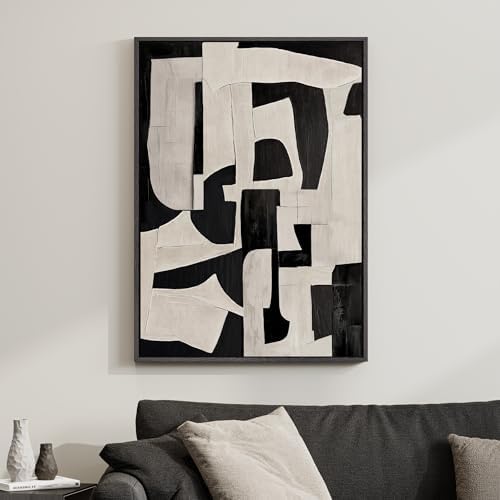 Framed Neutral Modern Black Beige Abstract Wall Art, 1 Piece 24x36 In by Cuspin
